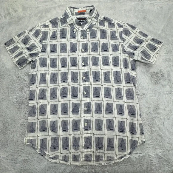 Reyn Spooner Hawaiian Shirt Mens L Sailboat Print Button Down Short Sleeve - Picture 2 of 8